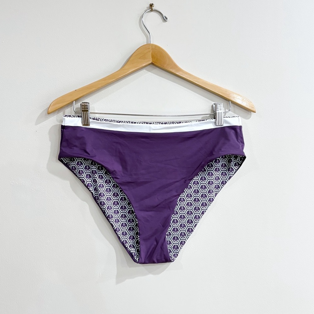 NWT Vilebrequin Purple Anchor Print Bikini Bottom Size XL Designer Swimwear $170